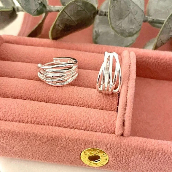 925 Sterling Silver Multi Layer Huggie Earrings Small Silver Huggie Hoop Earring - Picture 1 of 5